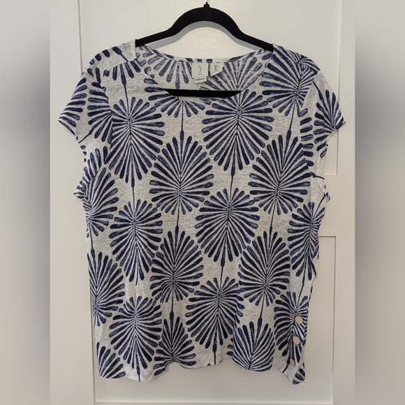 Joie 100% Linen Tropical Print Short Sleeve Top - Picture 9 of 9